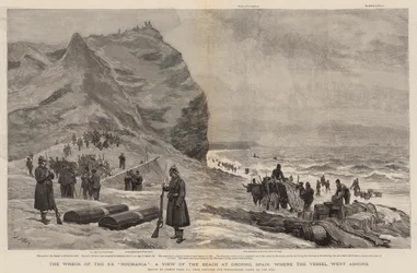 Het Wrak van de SS Roumania, een Uitzicht op het Strand bij Gronho, Spanje, waar het Schip aan de Grond liep